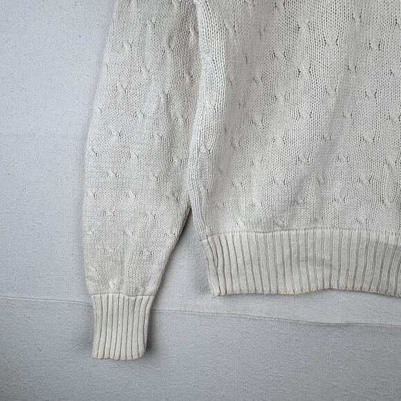 Vintage Neiman Marcus Cotton Cable Knit Sweater Ivory Cream Small 40” - Picture 5 of 9